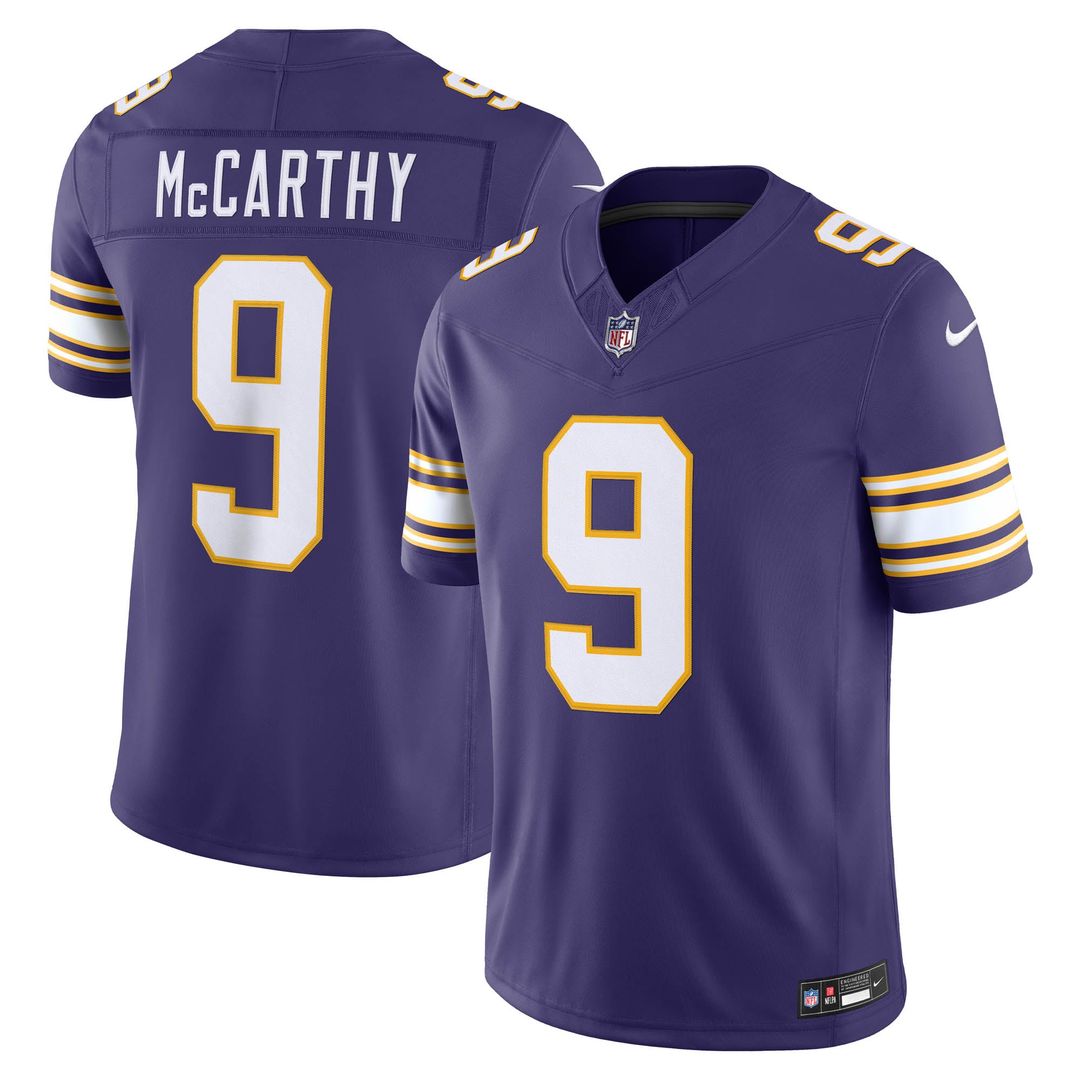 J.J. McCarthy Minnesota Vikings Alternate Classic Vapor F.U.S.E. Stitched Limited Jersey - Purple