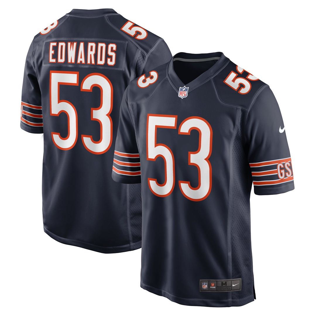 TJ Edwards Chicago Bears Game Player Jersey - Navy