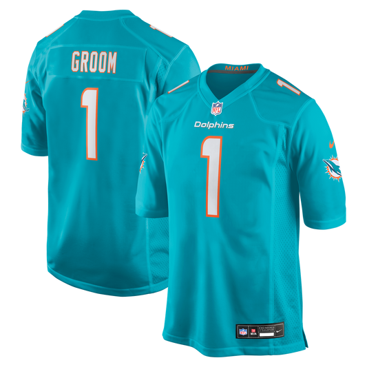 Number 1 Groom Miami Dolphins Game Jersey - Aqua