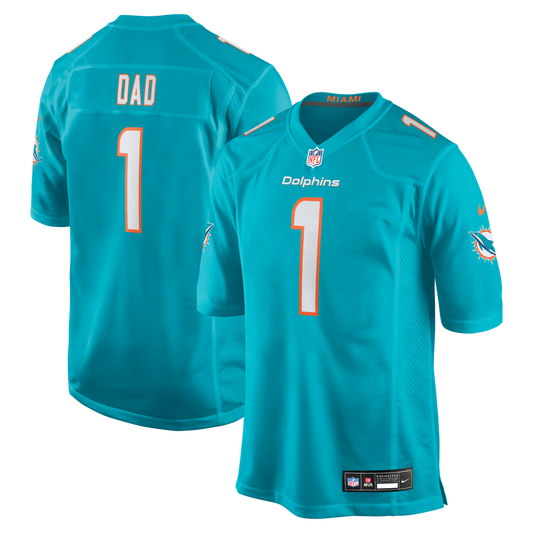 Number 1 Dad Miami Dolphins Game Jersey - Aqua