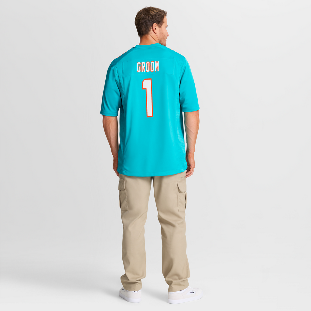 Number 1 Groom Miami Dolphins Game Jersey - Aqua
