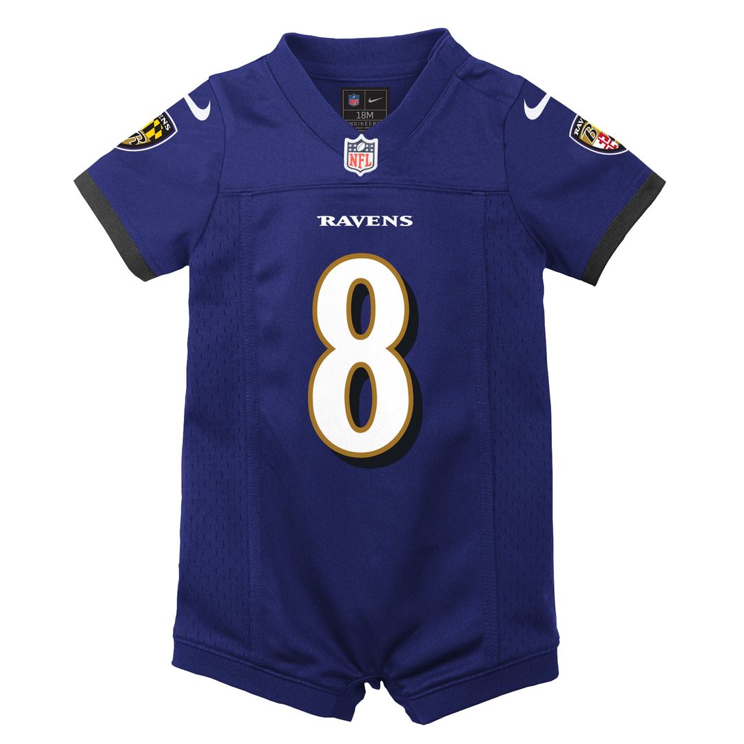 Lamar Jackson Baltimore Ravens Newborn Romper Game Jersey - Purple